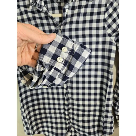 J. Crew Mercentile Blue & White Checkered Lightweight 100% Cotton Flannel XS - Picture 3 of 9